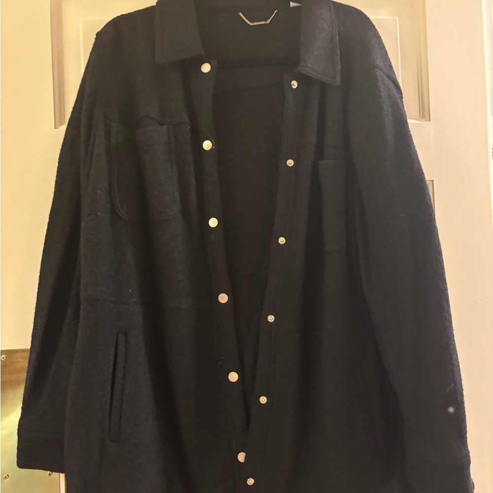 Chico's Black Snap-Front Wool Pea Coat